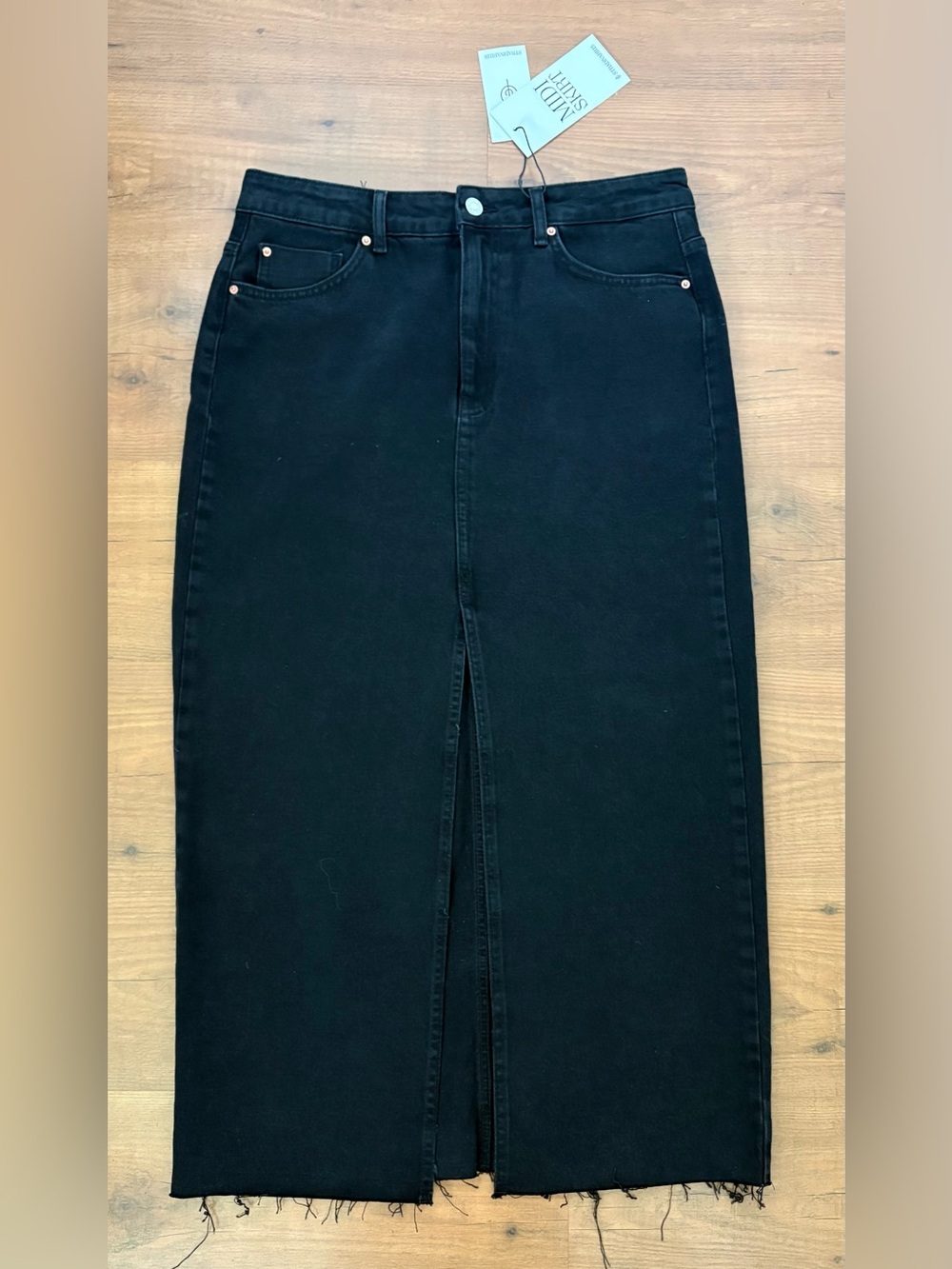 stradivarius Black Straight-Leg Jeans Skirt with Front Slit NWT* Size:10